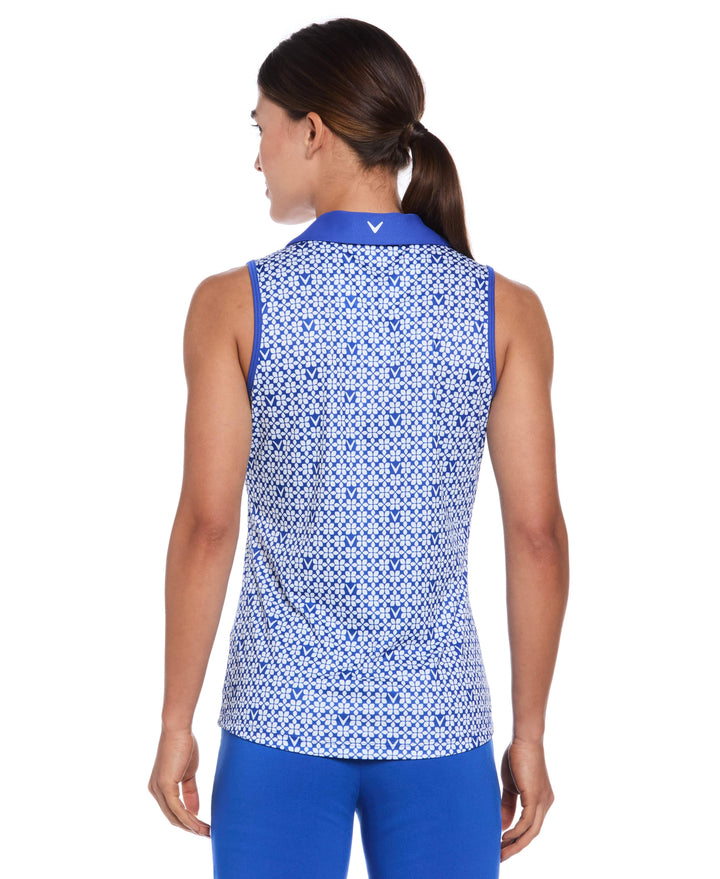 Women's Sleeveless Trademark Print Golf Polo (Blue Tattoo) 