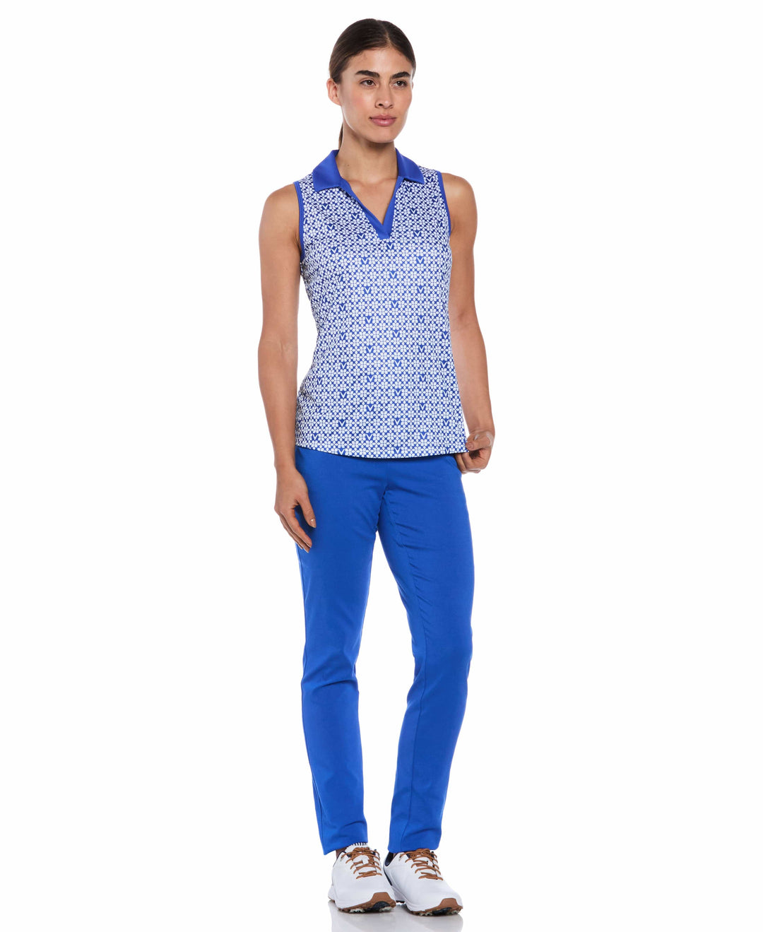 Women's Sleeveless Trademark Print Golf Polo (Blue Tattoo) 