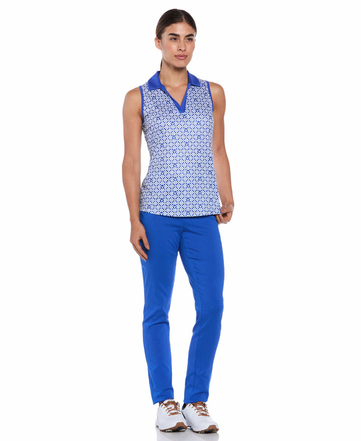 Women's Sleeveless Trademark Print Golf Polo (Blue Tattoo) 