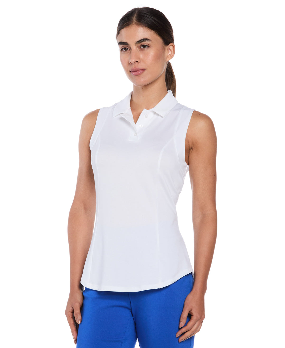 Women's Solid Sleeveless Golf Polo (Brilliant White) 