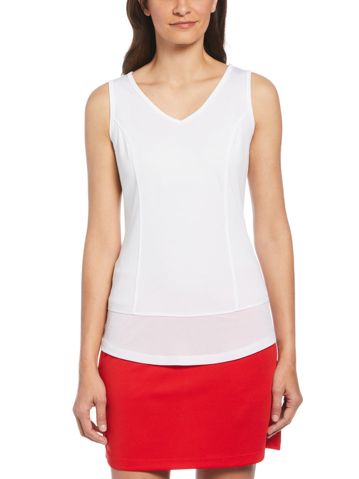 Solid Golf Tank Top with Mesh Panel (Bright White) 