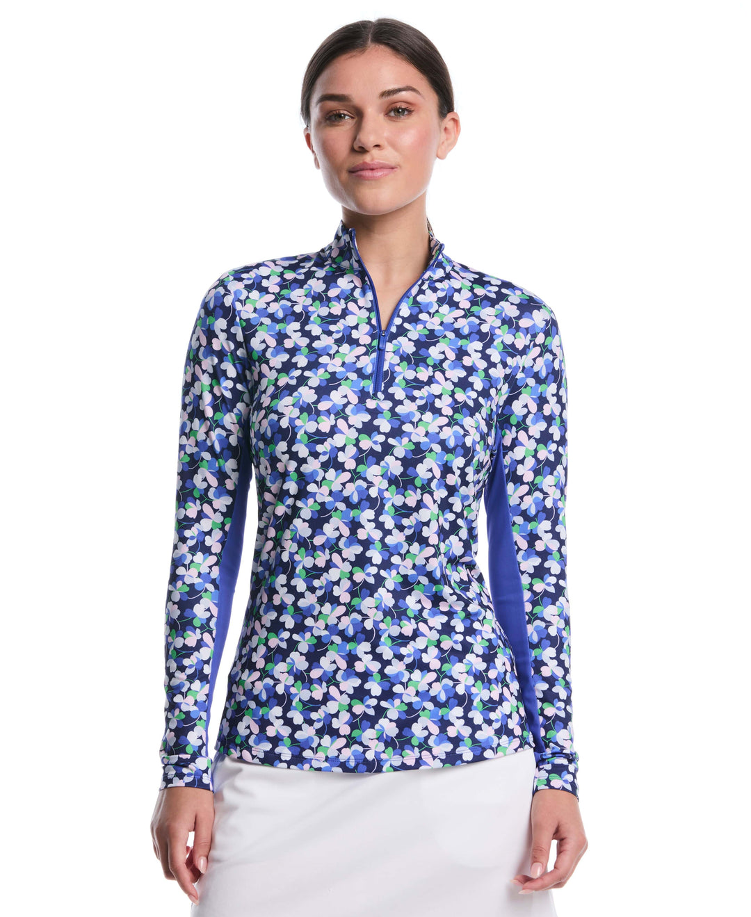 Sprout Floral Sun Protection Golf Shirt (Dazzling Blue) 