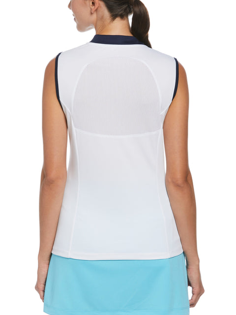 Stripe Golf Top with Back Mesh Insert (Bright White) 
