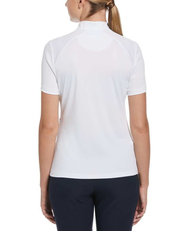Striped Zip Mock Golf Polo (Bright White) 