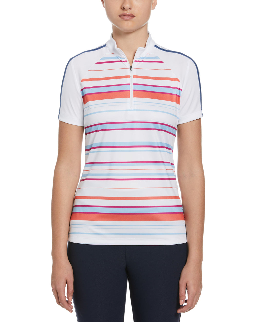 Striped Zip Mock Golf Polo (Bright White) 