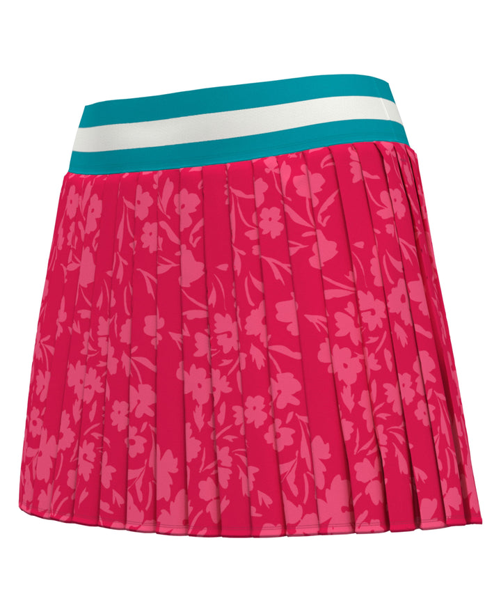 15" SUMMER FLORAL LT WT STRETCH WOVEN PLEATED SKORT (Raspberry) 