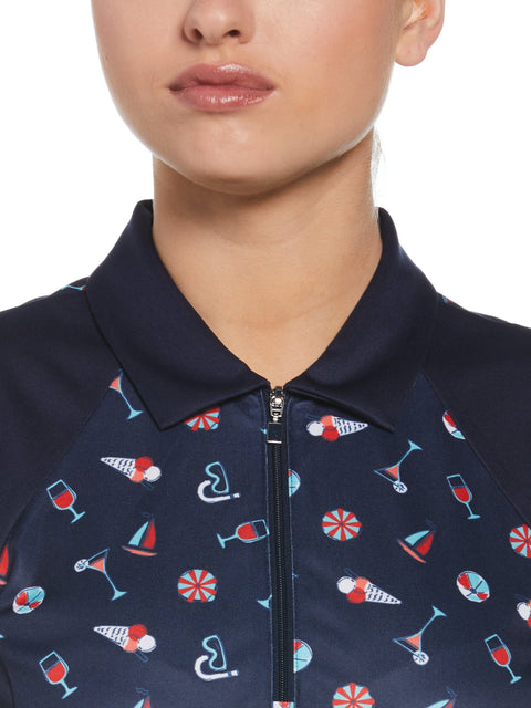 Summer Fun Print Golf Polo (Peacoat) 