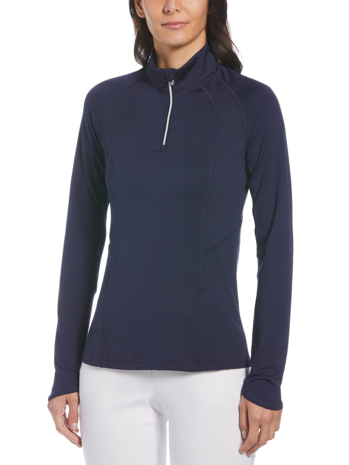 Womens Swing Tech Sun Protection 1/4 Zip Golf Shirt (Peacoat) 