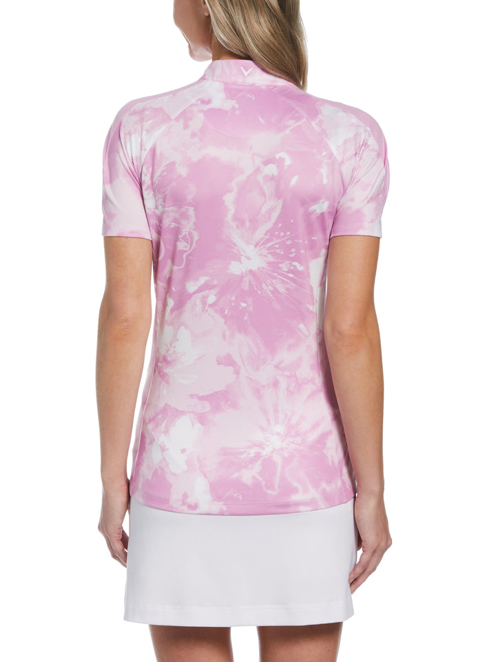 Swing Tech Tie Dye Floral Zip Golf Polo (Pastel Lavender) 