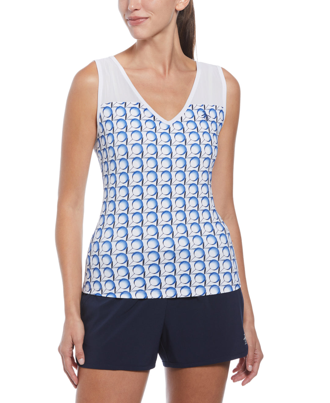 Tennis Print V-Neck Tank Top (Bright White) 