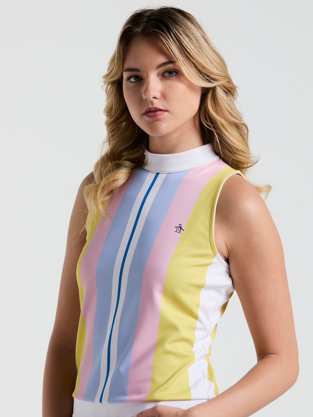 Women's Tennis Striped Ribbed Tank Top (Bright White) 