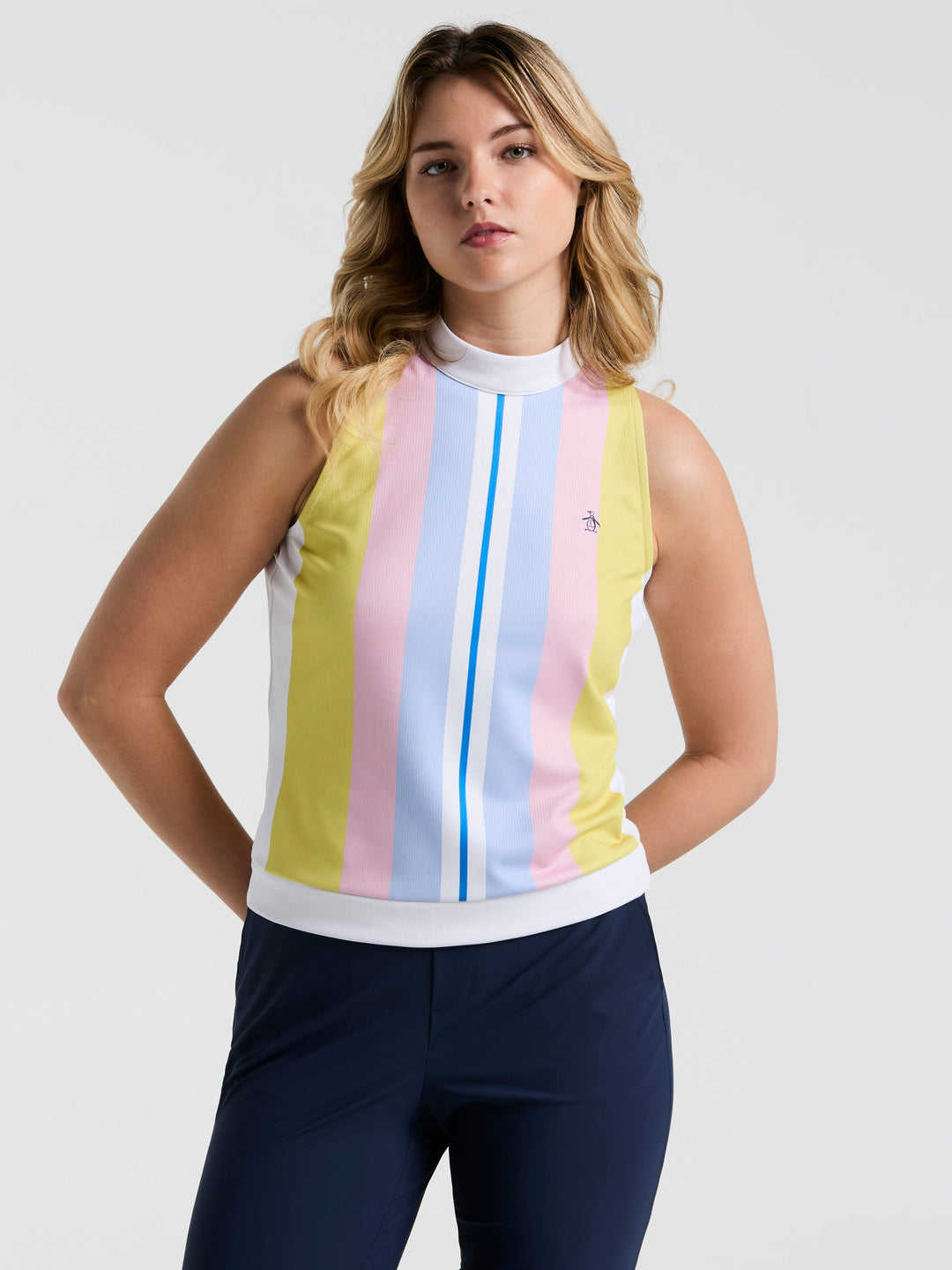 Women's Tennis Striped Ribbed Tank Top (Bright White) 