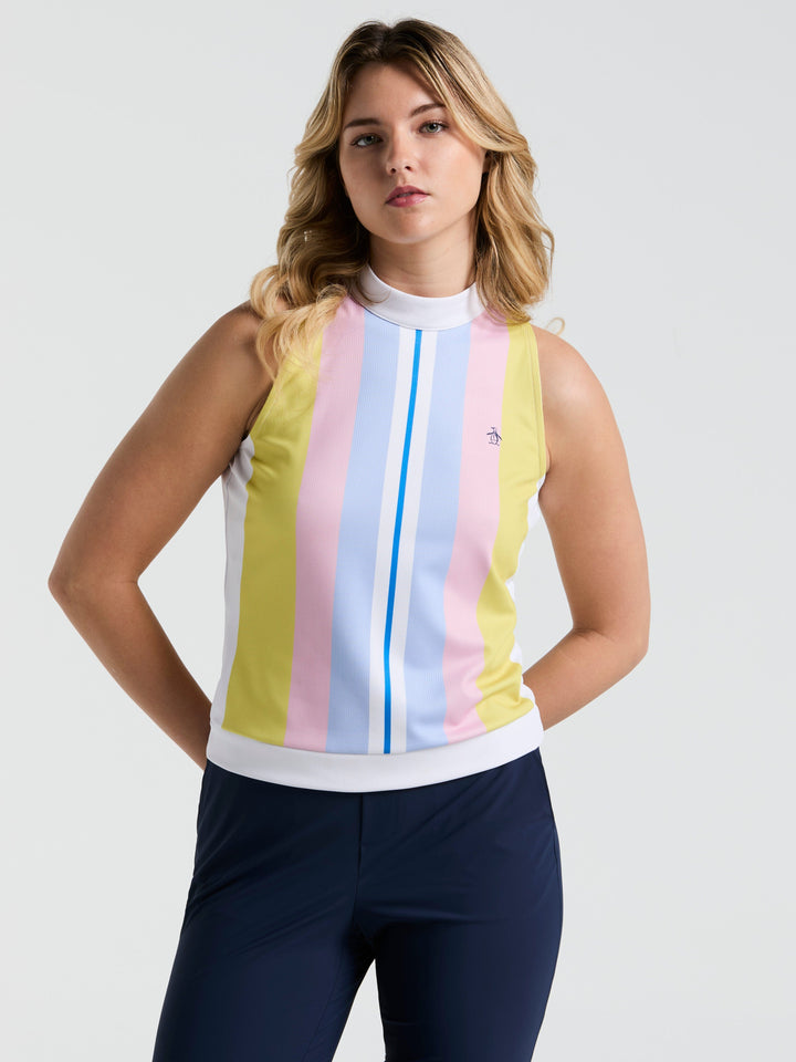 Women's Tennis Striped Ribbed Tank Top (Bright White) 