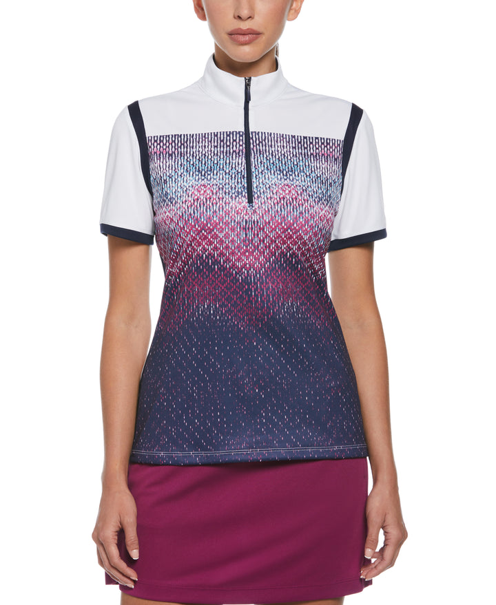 Texture Block Mock Neck Golf Polo (Peacoat) 