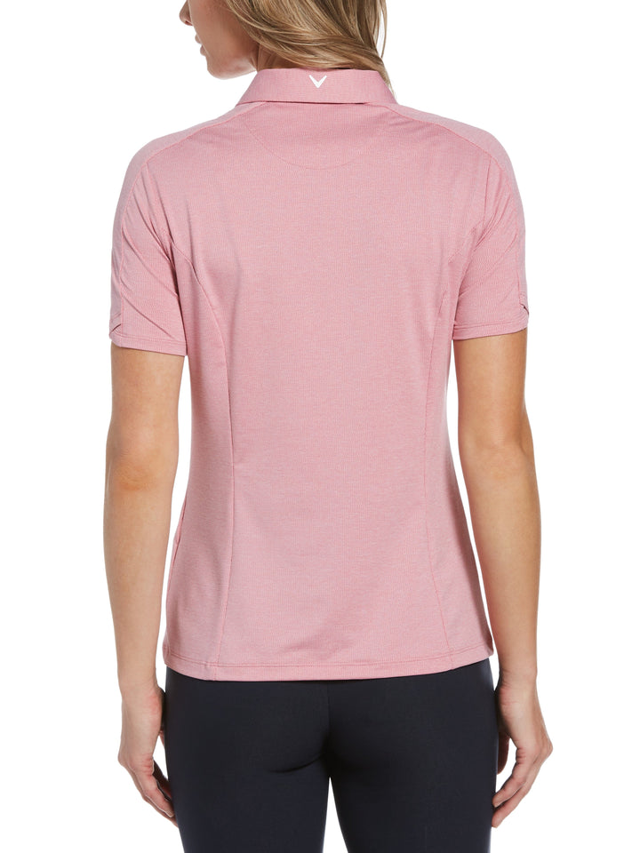 Womens Tonal Heather Quarter Zip Golf Polo (Raspberry Sorbet Hthr) 