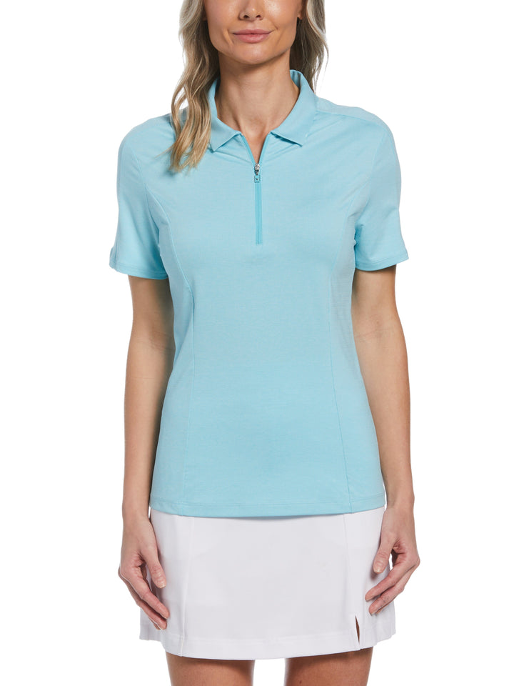 Womens Tonal Heather Quarter Zip Golf Polo (Lt Santorini Blue Htr) 