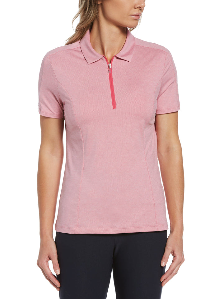 Womens Tonal Heather Quarter Zip Golf Polo (Raspberry Sorbet Hthr) 