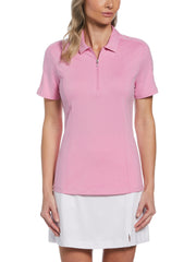 Womens Tonal Heather Quarter Zip Golf Polo (Sunset Pink Htr) 