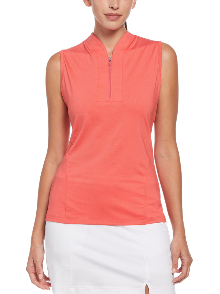 Tonal Heather Quarter Zip Sleeveless Polo (Paradise Pink Htr) 