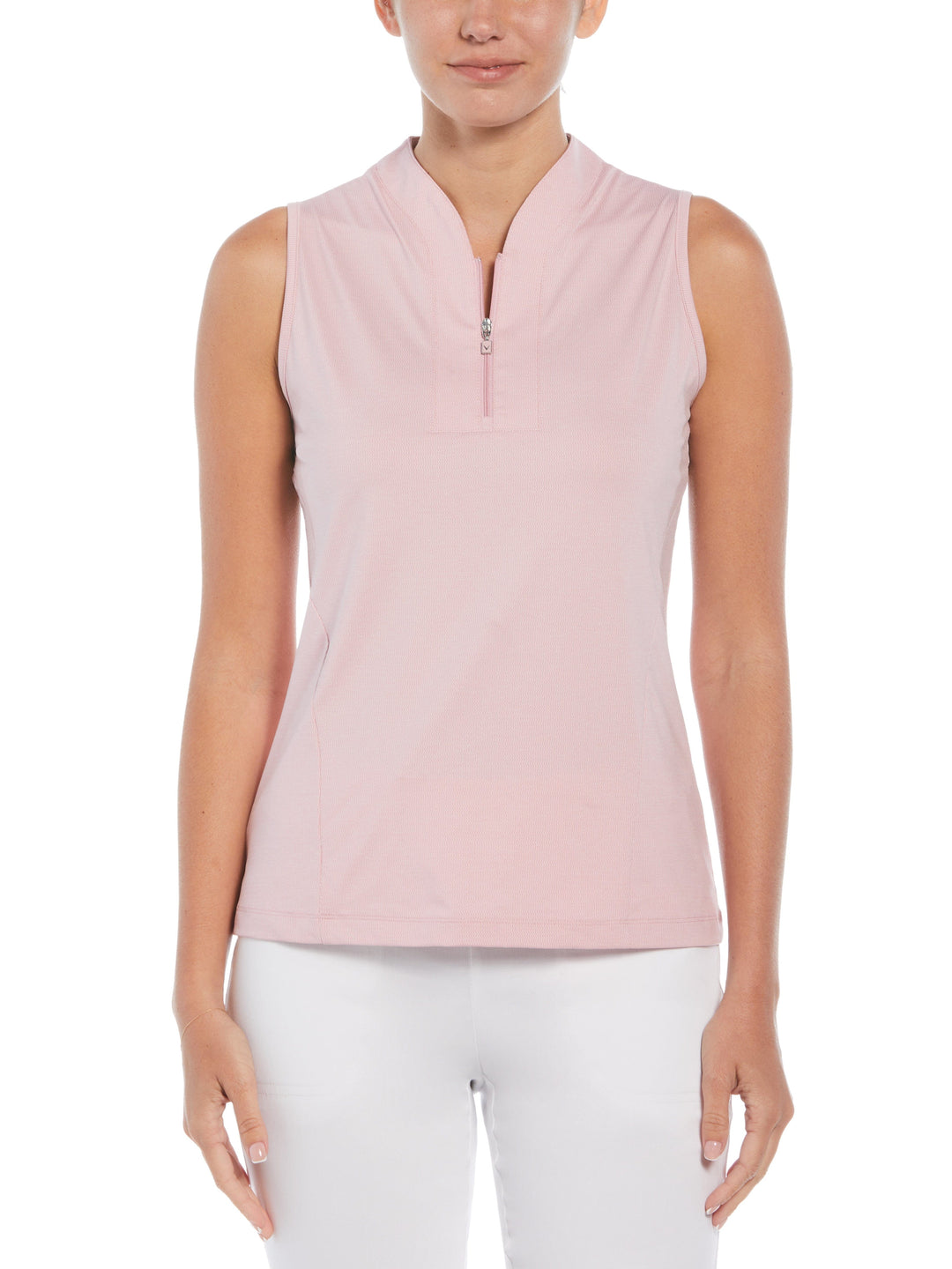 Tonal Heather Quarter Zip Sleeveless Polo (Pink Nectar Htr) 