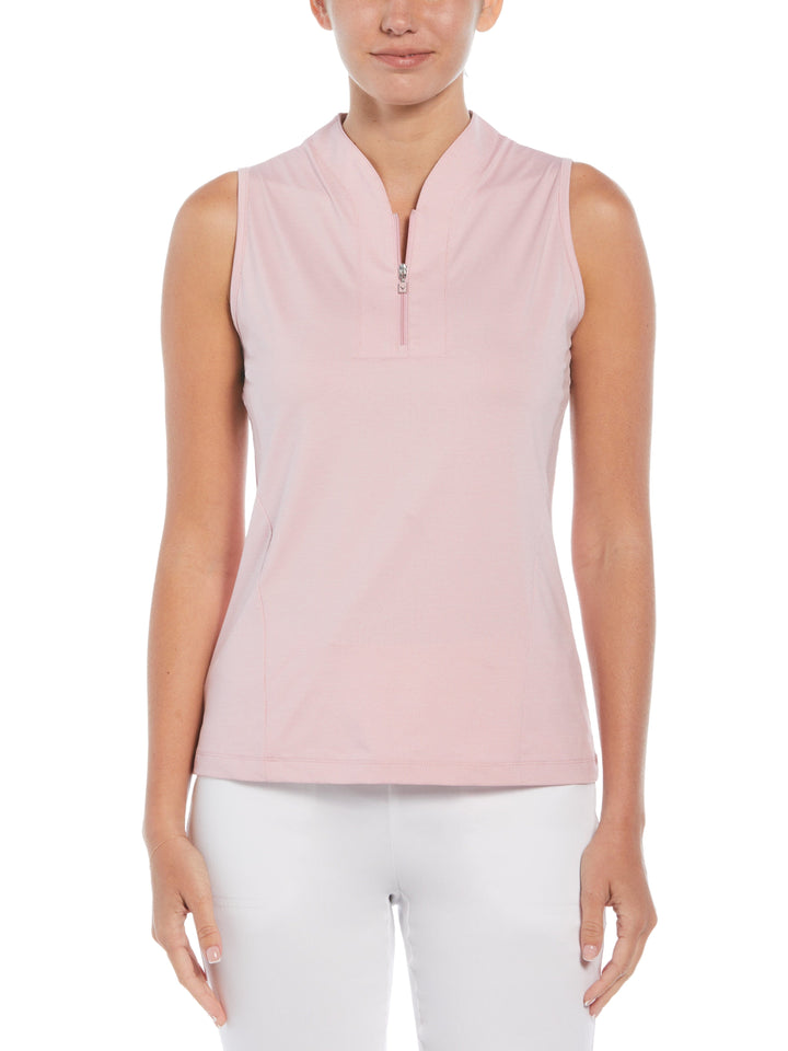 Tonal Heather Quarter Zip Sleeveless Polo (Pink Nectar Htr) 