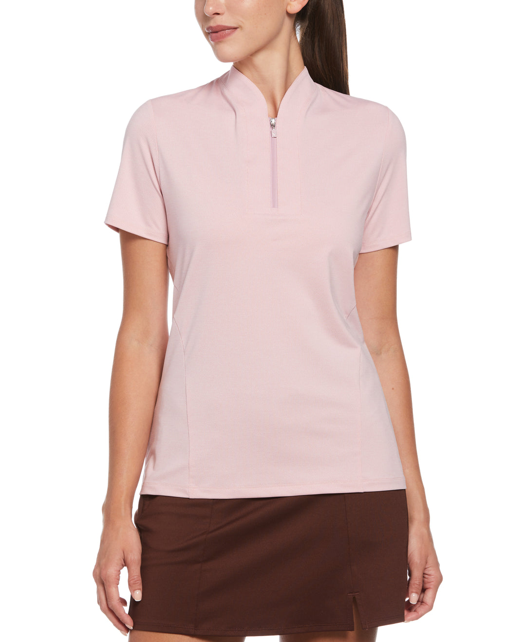 Tonal Texture Heather Polo Top (Pink Nectar Htr) 