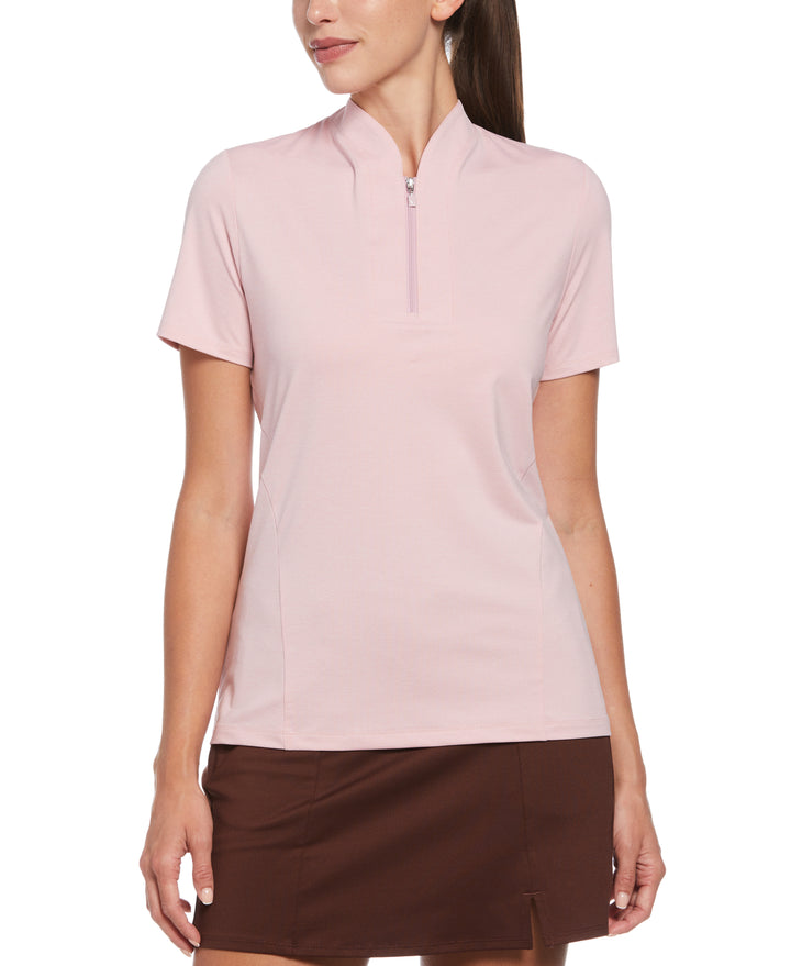 Tonal Texture Heather Polo Top (Pink Nectar Htr) 