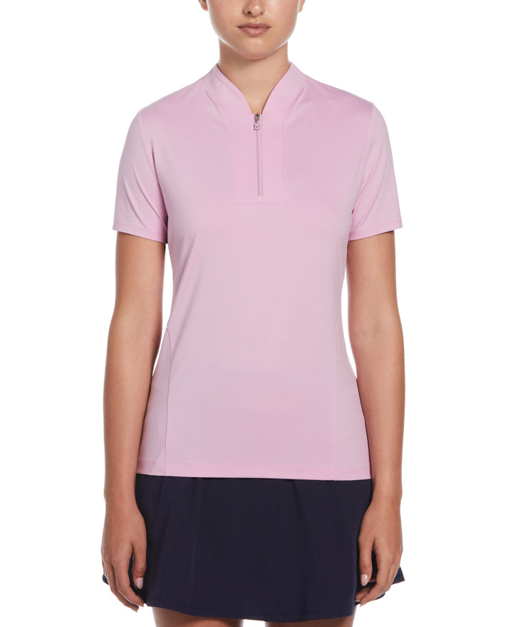 Tonal Texture Heather Polo Top (Party Pink Htr) 