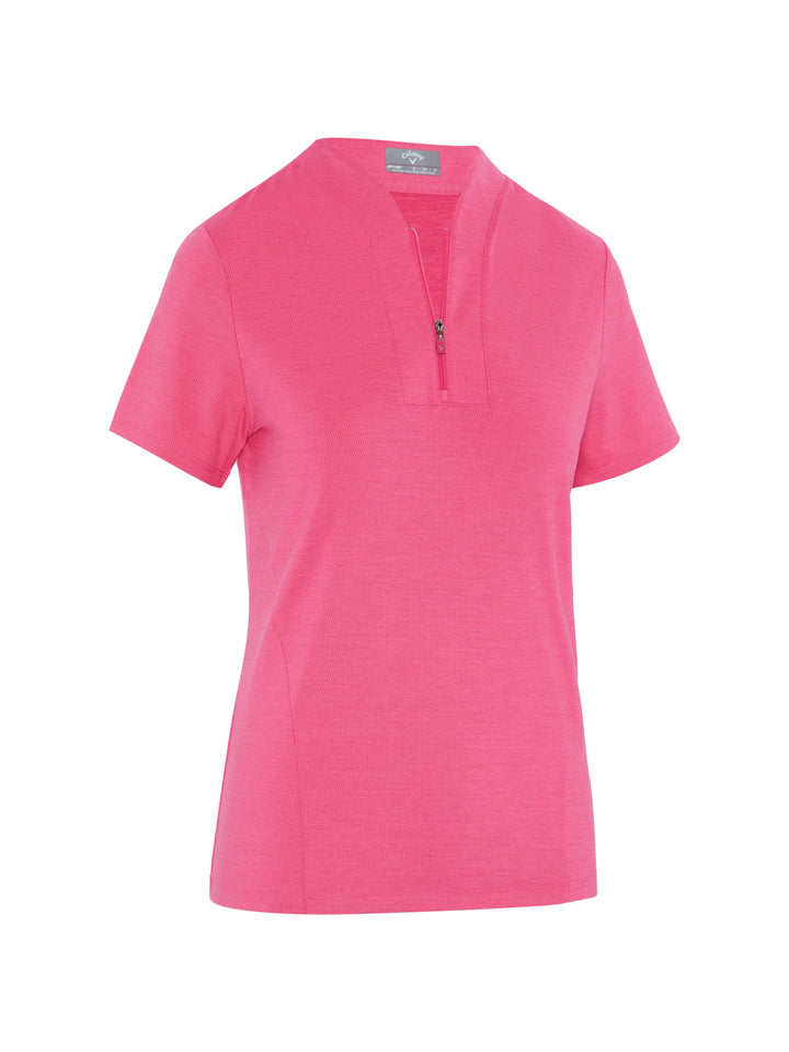 Tonal Texture Heather Polo Top (Pink Peacock Htr) 