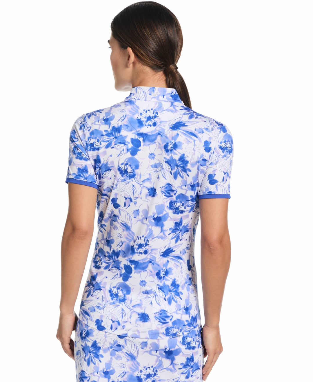 Women's Watercolor Print Zip Golf Polo (Blue Tattoo) 