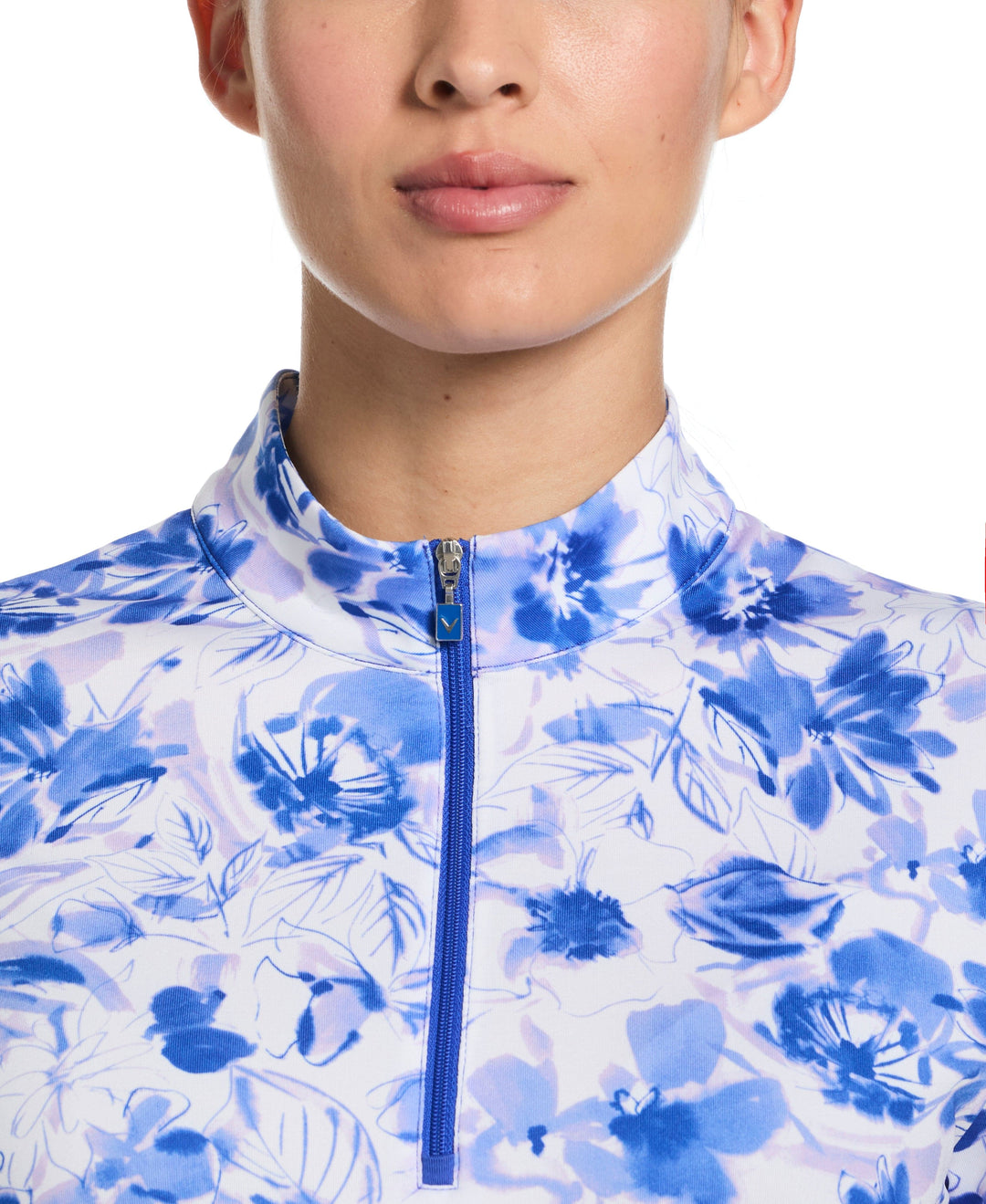 Women's Watercolor Print Zip Golf Polo (Blue Tattoo) 
