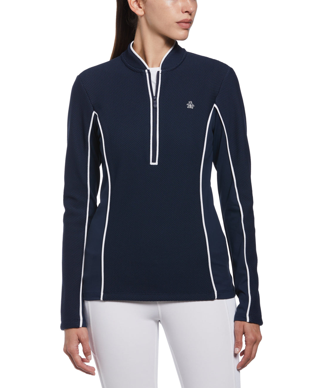Womens Contrast Piping Quarter Zip Shirt (Black Iris) 