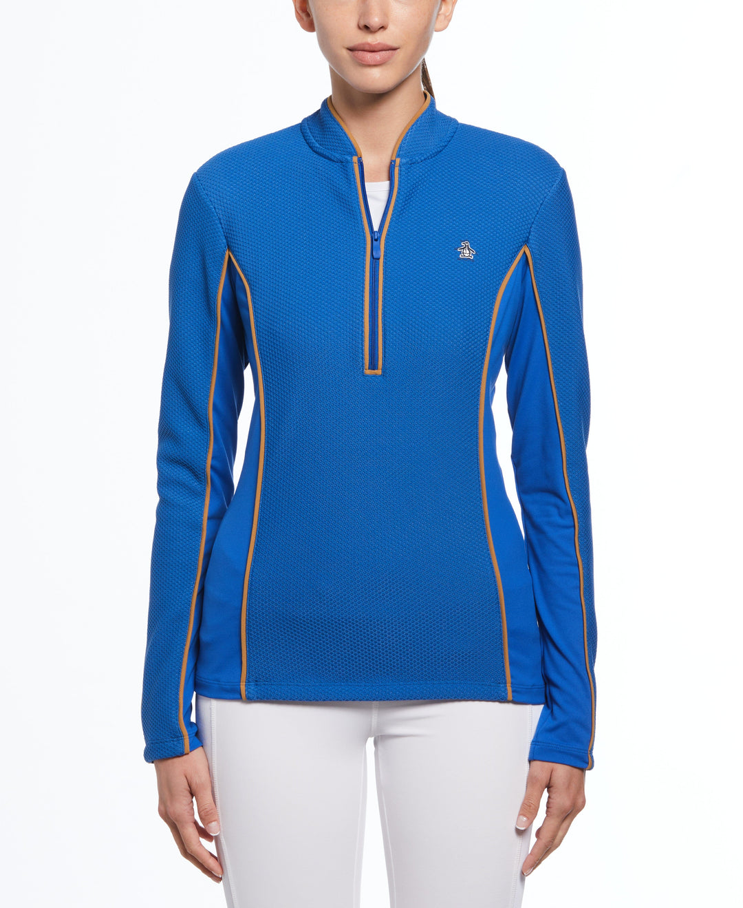 Womens Contrast Piping Quarter Zip Shirt (Nautical Blue) 