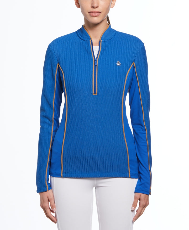Womens Contrast Piping Quarter Zip Shirt (Nautical Blue) 