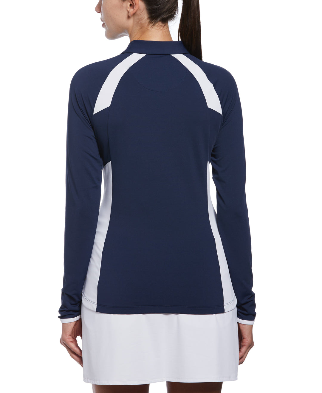 Womens Long Sleeve Colour Block Quarter Zip Golf Polo Shirt (Black Iris) 