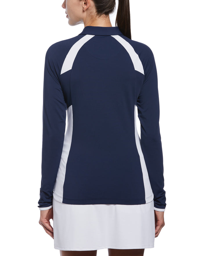 Womens Long Sleeve Colour Block Quarter Zip Golf Polo Shirt (Black Iris) 