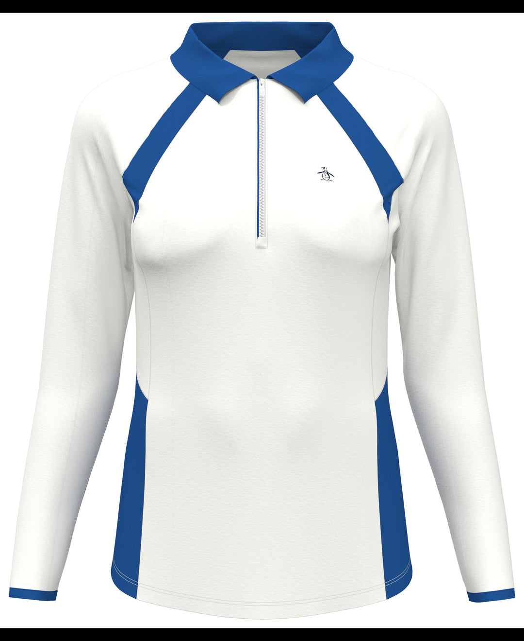 Womens Long Sleeve Colour Block Quarter Zip Golf Polo Shirt (Bright White) 