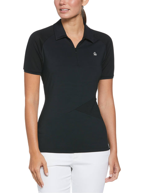 Zip Front Asymetrical Mesh Golf Polo Shirt (Caviar) 