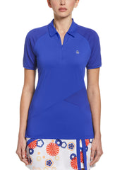 Zip Front Asymetrical Mesh Golf Polo Shirt (Bluing) 