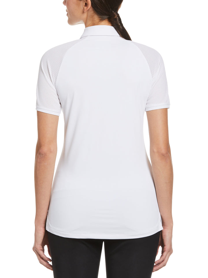 Zip Front Asymetrical Mesh Golf Polo Shirt (Bright White) 