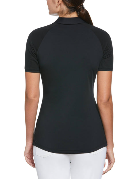 Zip Front Asymetrical Mesh Golf Polo Shirt (Caviar) 