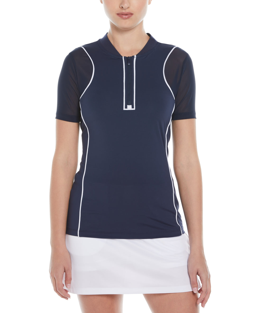 Zip Front Golf Top with Piping (Black Iris) 