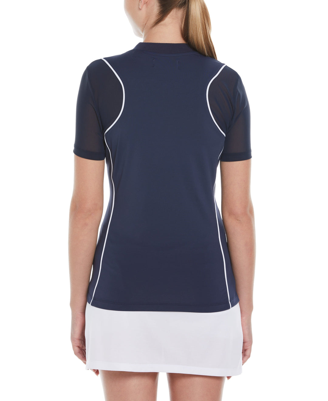 Zip Front Golf Top with Piping (Black Iris) 