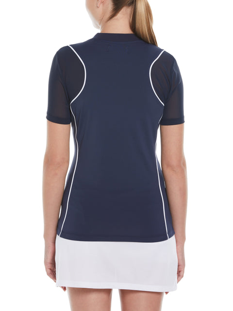 Zip Front Golf Top with Piping (Black Iris) 