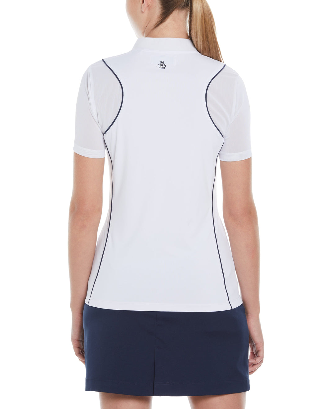 Zip Front Golf Top with Piping (Bright White) 