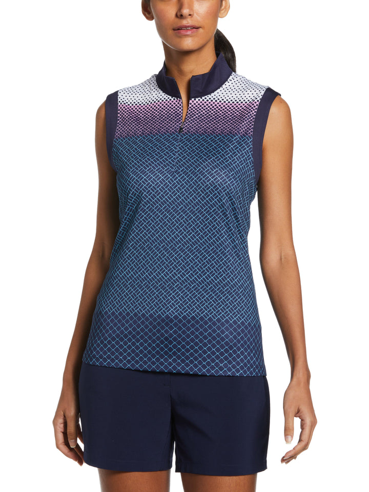 Zip Mock Gradient Print Geo Golf Polo (Peacoat) 