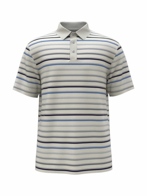 All-Over Stripe Print Golf Polo (Bright White) 