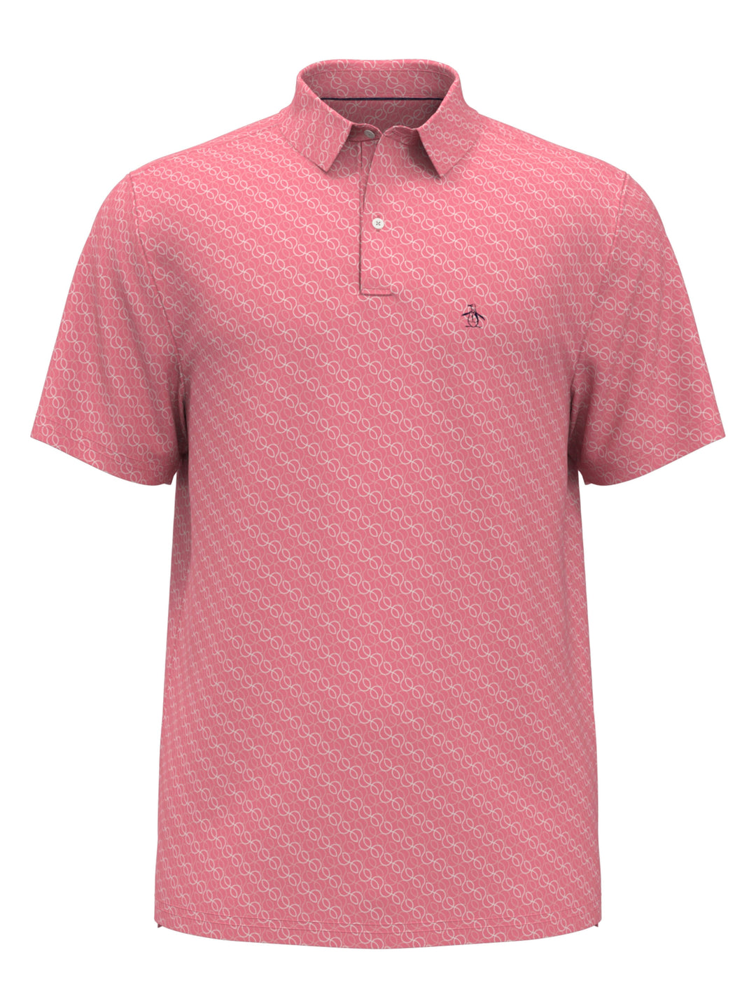 Allover Tennis Ball Print Performance Tennis Polo (Geranium Pink) 