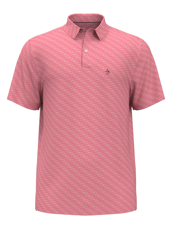 Allover Tennis Ball Print Performance Tennis Polo (Geranium Pink) 