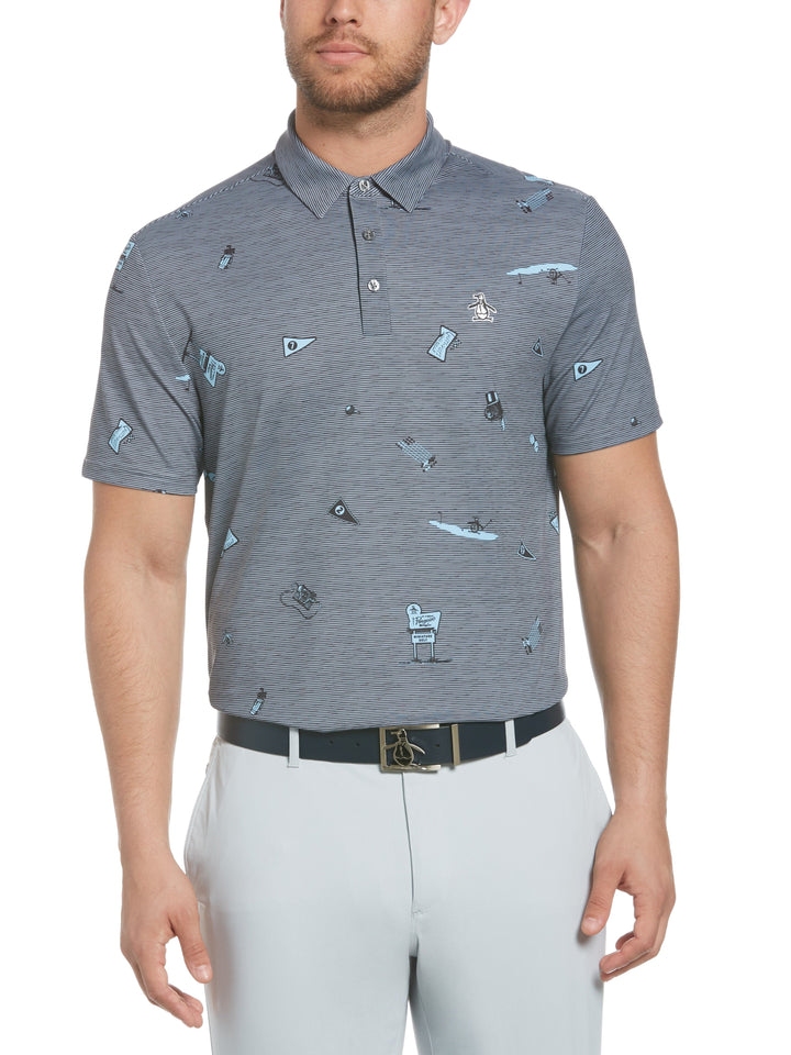 Men's Allover Textured Mini Golf Print Polo Shirt